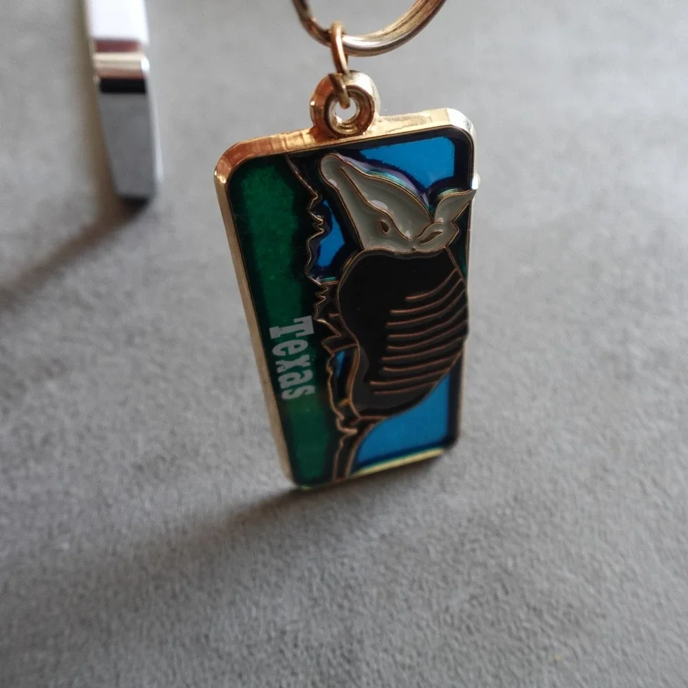 Texas Armadillo Keychain Metal Novelty Stained Glass Route 66 Destination Trave